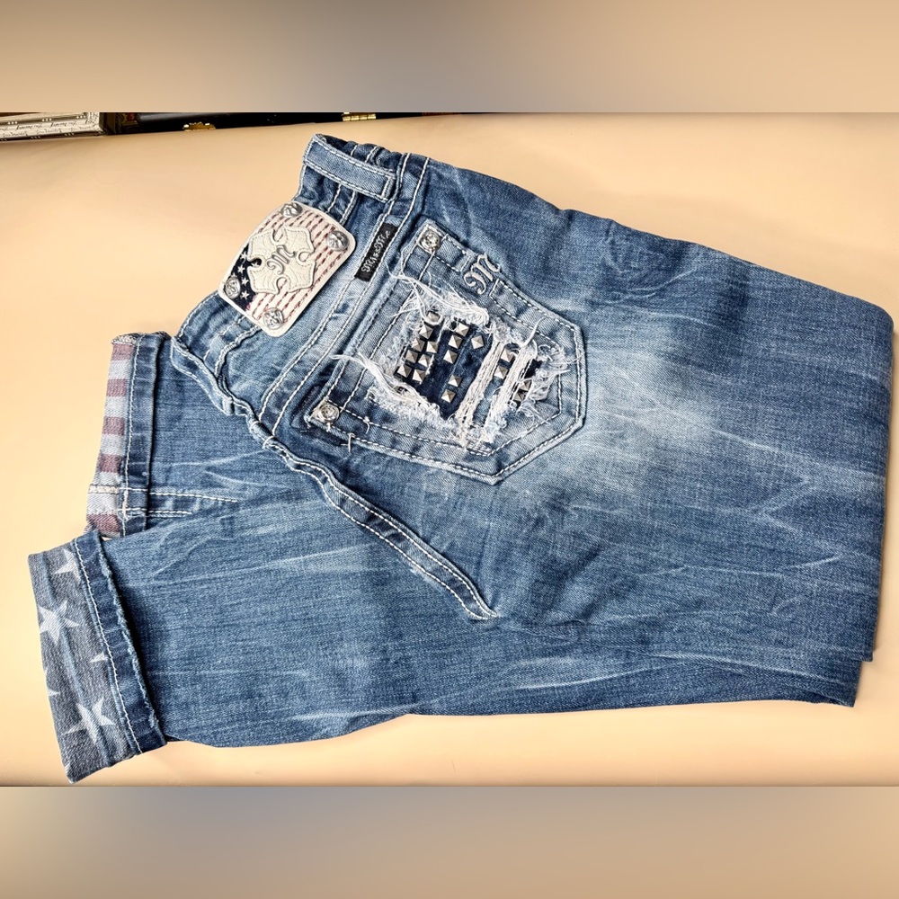 Miss Me Signature Cuffed Skinny Jeans‎ Size 27 x 27  Studded Distressed Mid-Rise